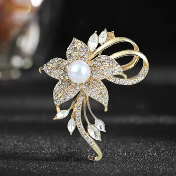 יוקרה יהלומים מלאכותיים פרח הסיכה פנינה לנשים אנטי להחליק החליפה אביזרים פרחים Pin תכשיטים