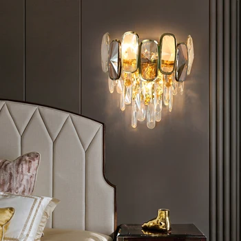 יוקרה קריסטל מנורת קיר Led השינה תאורה פנימית מודרני עיצוב יצירתי קיר לחמניות זהב קריסטל עיצוב הבית ליד המיטה הברק