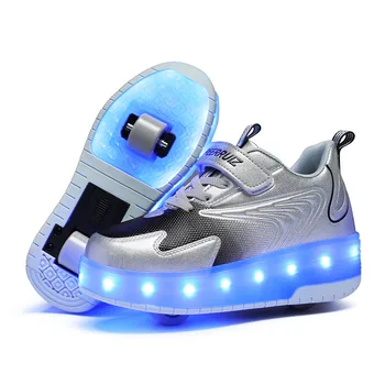 ילד נעלי ספורט זוהר נעלי סקייט כפול גלגלי רולר בליידס לילדים נעלי ספורט מטען USB מזדמנים בנות נעליים מואר נעליים