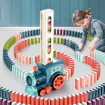 ילדים אוטומטי הנחת דומינו הרכבת מכונית חשמלית דומינו סט לבנים רחובות ערכות משחקים צעצועים חינוכיים לילדים DIY צעצוע ילדים מתנה