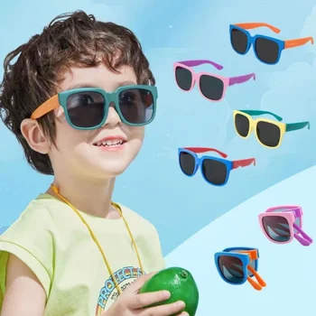 ילדים משקפי שמש מתקפלים אופנה הגנת UV התינוק משקפי שמש חדש מסגרת מרובעת אמנותי רטרו ילדים משקפיים חיצוני מגמה