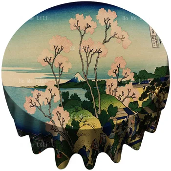 יפנית הר פוג 'י ז' אנר הציור פריחת הדובדבן Ukiyo-E ו Fuyue שלושים ושש סיבוב המפה על ידי הו אלי לילי על שולחן עיצוב