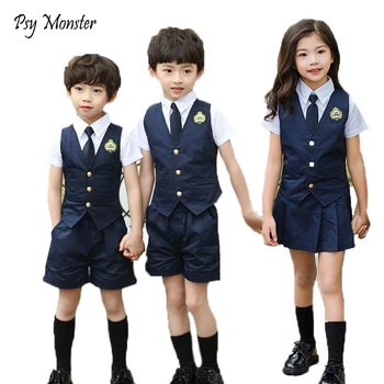 יפנית תלמיד בית הספר מדים סט חליפת בנות בנים הז ' קט אפוד חולצה חצאית מכנסיים קצרים, עניבה ביצועים רשמית בגדים להגדיר
