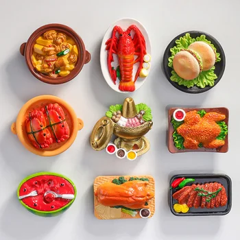 יצירתי ההגירה תלת מימדי 3D אוכל עוף המבורגר ברווז צלוי לובסטר מגנטי מקרר מדבקות קישוט אמנות