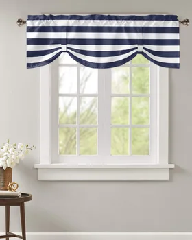 כחול כהה עם פסים לבנים קטנים רוד וילון כיס קצר וילונות עיצוב הבית מחיצת דלת הארון וילונות החלון