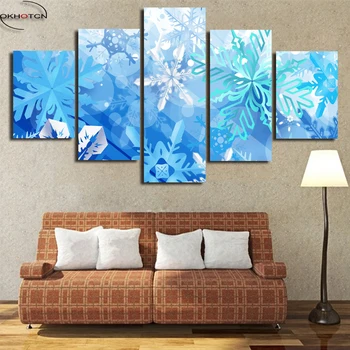 כחול לבן פתית שלג ציורים לסלון עיצוב הבית אמנות בד תמונות קיר 5 לוחות ממוסגרים טביעות פוסטר