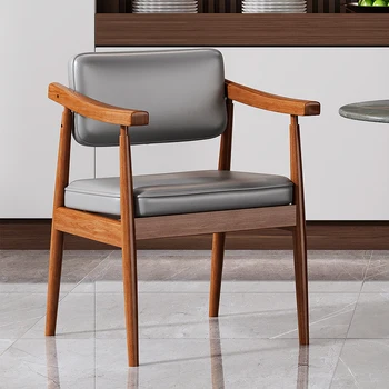כרית כרית מודרני כסאות אוכל עץ להתמודד עם ידית ארגונומית כסאות אוכל בעיצוב המרפק תמיכה Fauteuil סלון פריטים ביתיים