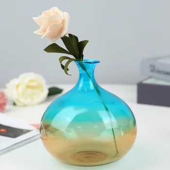 מודרני אגרטלי זכוכית יצירתי פרחים עגול בטן שקוף קישוטים מתקדמת צבע צרפתית הידרופוני דקורטיביים בקבוקים