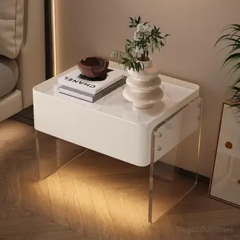 מודרני המארגנים שידות לילה יוקרה אקריליק פשוט שקוף שידות לילה מנורת עיצוב Nachttisch הרהיטים בסלון