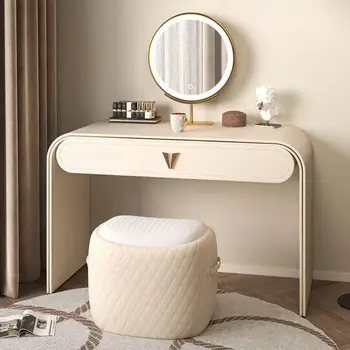 מודרני פשוט מתקדם הגיוני אחסון ארון חדר שינה עם צואה איפור שולחן LED Mirros שידה איטלקית מינימליסטי השולחן