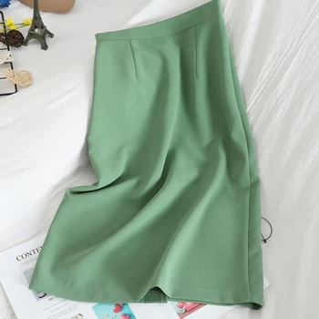 מוצק Y2k חצאיות לנשים עם קו מותן גבוה אופנה קוריאנית פיצול רזה מידי חצאיות הקיץ 2023 משרד גבירותיי מזדמן חצאית