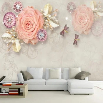 מותאם אישית 3D ציור Europen רוז זהב פרחים עלים תמונה טפט ויניל בד נייר השינה, בסלון טלוויזיה רקע קיר בעיצוב