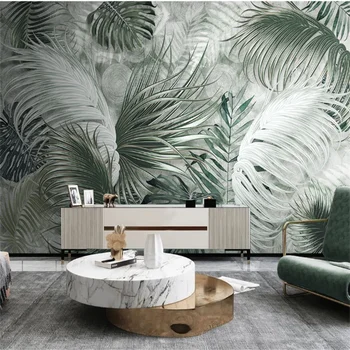 מותאם אישית 3D ציור סקנדינבי מודרני מינימליסטי צמחים טרופיים עלים ירוקים קו הטלוויזיה רקע קיר הבית טפט מדבקה רול