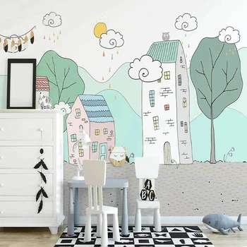 מותאם אישית ציור קיר טפט נורדי מצוירים ביד חמוד ענן הבית צילום ציור קיר חדר השינה של הילדים עיצוב הבית 3D המסמכים דה Parede