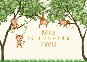 מותאם אישית קוף בספארי חיות ג ' ונגל בננה מקלחת תינוק 1 יום ההולדת עץ רקע למחשב להדפיס את המסיבה תמונה רקע
