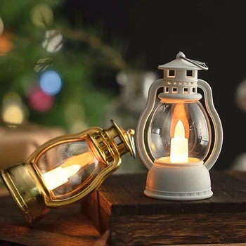 מיני פנס הנפט רטרו מנורת שמן Flameless מנורת LED אלקטרוני אור הנר קמפינג אווירה מנורת אוהל תליית מנורה