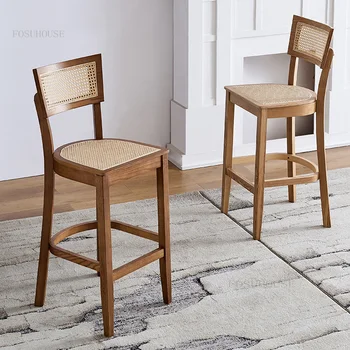 מינימליסטי מעץ מלא כסאות בר גבוהים שרפרפים ביתיים מודרניים קש בר הכיסא משענת Taburetes דה Cocinas ריהוט הבית