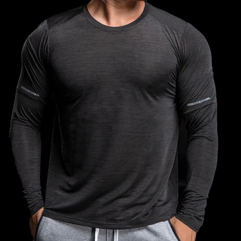 מכון כושר רזה חולצה גברים יבש מהירה לנשימה חולצת שרוול ארוך זכר מנהל פיתוח גוף, אימון חולצת טריקו חולצות בגדים