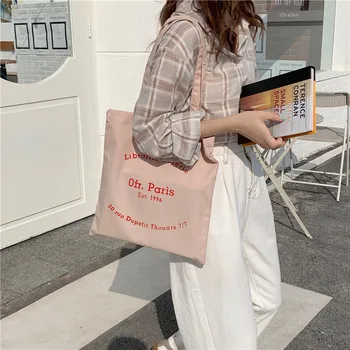 מכתב הדפסה שקית בד נשים פשוט תיק כתף סגנון קוריאני נקבה קניות תיק סטודנט חמוד הספר לשאת קיץ ביץ ' תיק