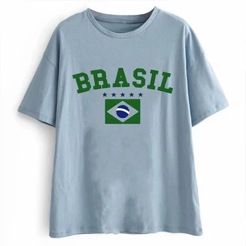 מנופחים חולצה עליונה לנשים יבול מקסימום Mujer ברזיל הדפסה אסתטי מזדמן חולצות Y2k הקיץ Harajuku Kawaii חופשי Tees