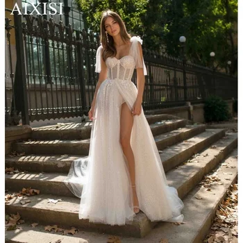 מעולה קו גבוה הצד Sbed שמלת החתונה בוהמי שמלת החתונה Vestidl שמלת החתונה Sinetheart ספגטי כתפיות