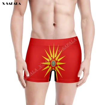 מקדוניה דגל 3D הדפסה זכר לנשימה של גברים תחתונים קצרים חלקה מכנסיים אלסטיות גבוה בגדי חוף SwimmingTrunks