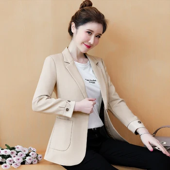 מקצועי בלייזר מעיל נשים אביב סתיו 2023 חדש סלים חליפה נשית מקסימום קוריאנית כיס שרוול ארוך במשרד הז ' קט בלייזר