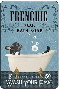 מתכת פח סימן בולדוג צרפתי סבון אמבט שירותים סלון אוהב את הכלב קישוט הביתה קיר אמנות קישוט
