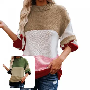 נוח סיבים אקריליים פסים לשלב נשים סוודר סוודר למשפחות