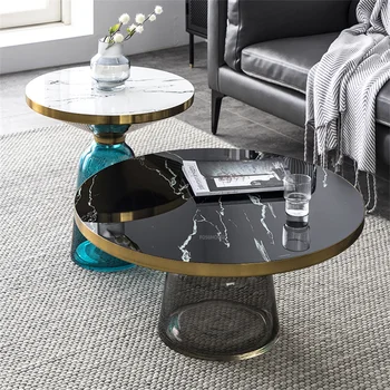 נורדי זכוכית בצד שולחן הסלון אור יוקרה, פשטות שילוב הרהיטים בסלון עיצוב יצירתי שולחן קטן