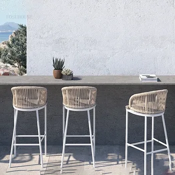 נורדי חבל אריגה יצירתי בר-כסאות מטבח מינימליסטי מודרני חיצוני טרקלין בר כיסא גבוה Taburetes מרפסת ריהוט