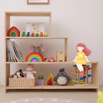 נורדי עץ מלא לילדים, צעצועים אחסון מדף קומה Multi-layer אחסון ארגונית הרהיטים בסלון הסולם מדף הספרים