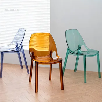 נורדי שקוף כסאות אוכל מינימליסטי מודרני בחזרה פלסטיק האוכל כיסא מסעדה רהיטים אקריליק יצירתי האוכל הכיסא
