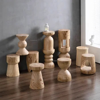 נורדי שרפרף עץ בסלון ספות טבעי יומן, שולחן צד מודרני פשוטה הדירה הביתה ישיבה מעצב קישוט שרפרפים