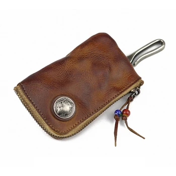 נייד עור על מקש הארנק לגברים קצר בציר רוכסן מחזיק מפתחות המכונית מטבע בארנק כרטיס CASE תיק ארגונית משק הבית.