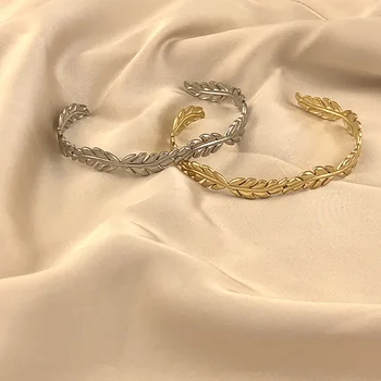 נירוסטה הרומית היוונית דפנה ליף צמיד לנשים צבע זהב חיטה אוזניים בוהו צמיד תכשיטי מתנה ליום האהבה