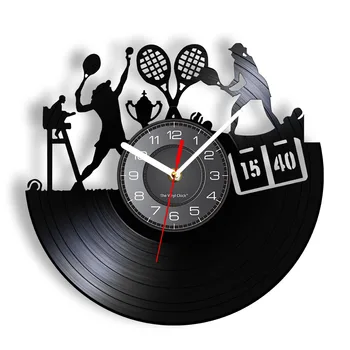 נקבה שחקני טניס התקליט ויניל שעון קיר הסלון משחק טניס חיים שקטים ללא מתקתק שעון קיר מועדון הטניס עיצוב