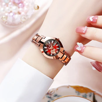 נשים שעונים האופנה המובילים יוקרה יהלום חיוג פלדה קוורץ שעונים עמיד למים נשים אלגנטי שעון שעון יד החברה מתנה