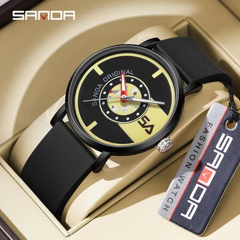 סאנדה Mens קוורץ שעונים 2023 חדש מזדמן אופנה סיליקון רצועה מגמת השעון לגברים השעון עמיד למים 50M Relogio Masculino 3217