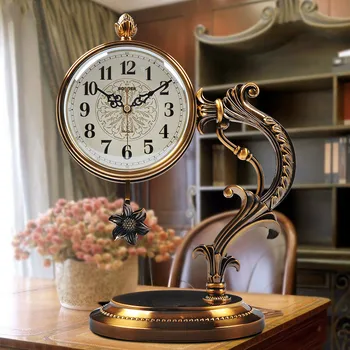 סגנון אירופאי שעון של שולחן הסלון שעון קישוטים אור יוקרה מתכת נחושת מצופה גדול שעון שולחני שעון המטוטלת