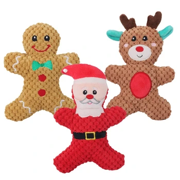 סדרת חג המולד סנטה אייל Man Gingerbread סופגנייה הכלב סקוויק לשחק צעצוע קריקטורה חמודה קטיפה צעצועים לחיות מחמד נושך עמיד צעצועים לכלב