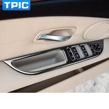 סיבי פחמן חלון המכונית מרים שליטה מסגרת חלון מתג עיצוב משענת יד לוח שיפוץ מדבקה עבור BMW e60 סדרה 5 2008-2010