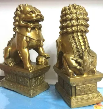 סיני פו כלב האריה פו פסל ברונזה זוג פסלונים פנג שואי מזרחי