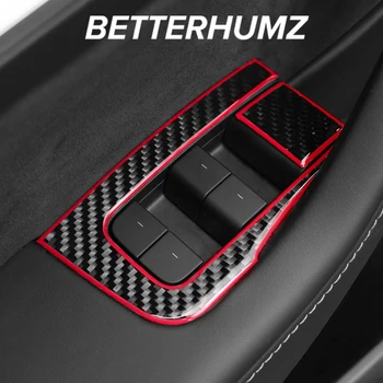 עבור טסלה מודל 3 2022 סיבי פחמן חלון המכונית מרים מתג הבקרה כיסוי לקצץ מדבקות דגם Y 2019 - Auto הפנים אביזרים