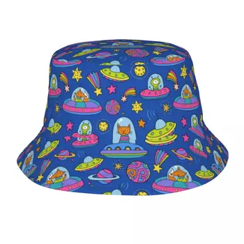 עד הירח ובחזרה חייזרים דפוס יוניסקס דלי כובעים מותאמים אישית נסיעות הקיץ ביץ ' כובע
