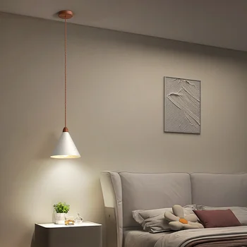 עיצוב חדר Led אמנות נברשת תליון מנורה אור יפני מינימליסטי המיטה נורדי קרם סגנון צבע העץ תלויה האוכל שולחן