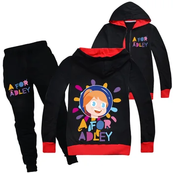 על Adley קפוצ 'ון ילדים ג' קט ספורט ריצה מכנסיים 2pcs קובע פעוטות בנות בוטיק בגדים לתינוקות בנים אימוניות.