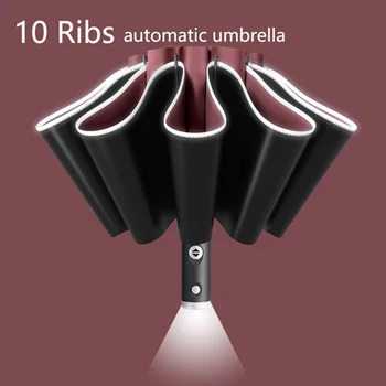 עם פנס LED רעיוני פס הפוכה מטריות גדולות באופן אוטומטי לחלוטין UV מטריה לגשם שמש בידוד חום השמשייה