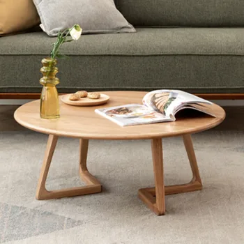 עץ מודרני האוכל בסלון שולחן קפה נמוך Balcon עיצוב נקי חיצונית, שולחן צד עגול מסה Auxiliar עזר רהיטים