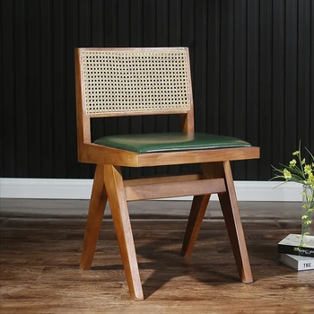 עץ נורדי כסאות אוכל קש מינימליסטי גב תחתון, כיסא מסעדה מרפסת ארגונומי נוח ריהוט חדר שינה GXR45XP
